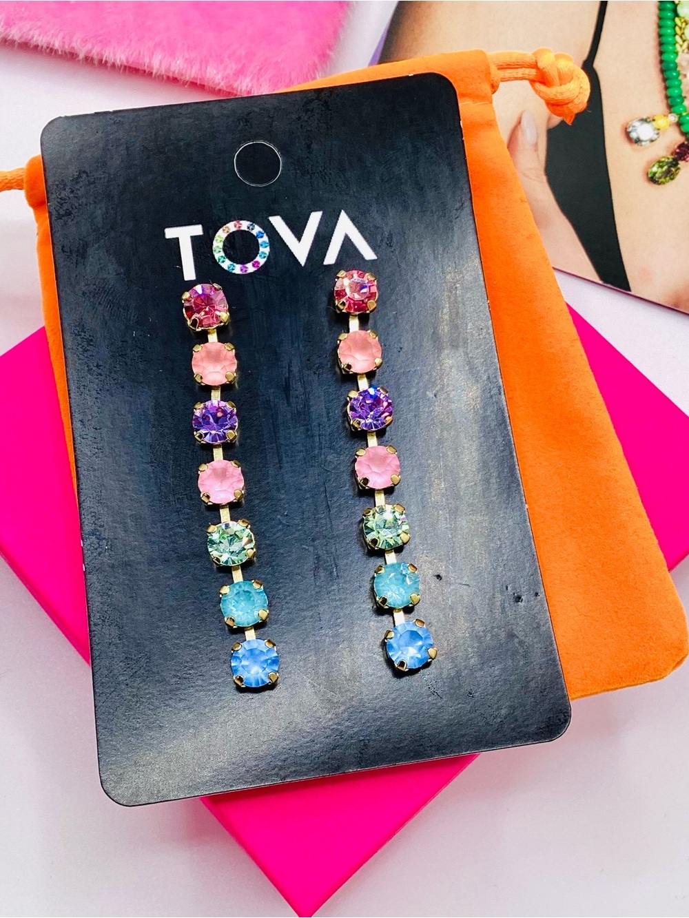 Multicolor Crystal Drop Earrings – Pastel Gradient